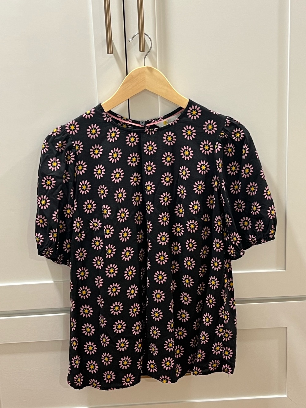 Boden Black Top with Pink and Yellow Daisy Print